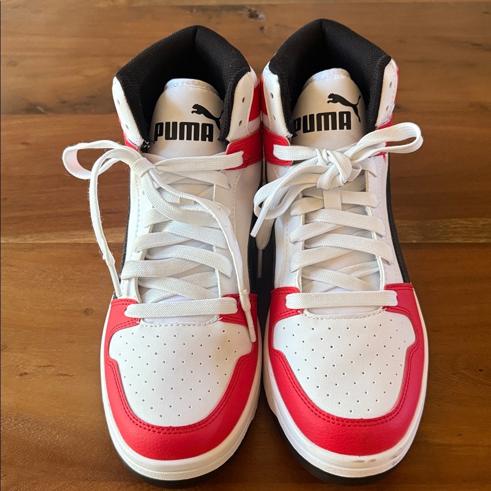 Puma Red and White High-Top Sneakers